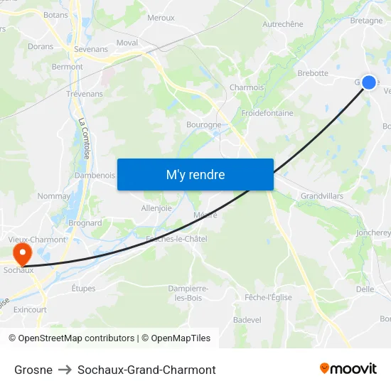 Grosne to Sochaux-Grand-Charmont map