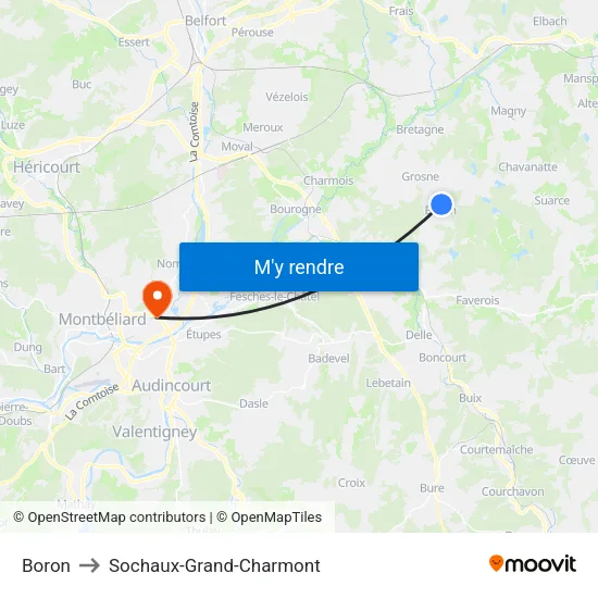Boron to Sochaux-Grand-Charmont map
