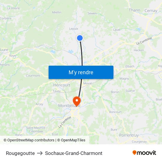 Rougegoutte to Sochaux-Grand-Charmont map