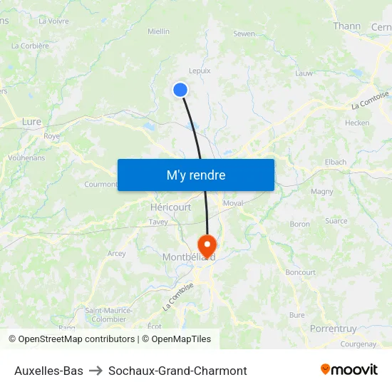 Auxelles-Bas to Sochaux-Grand-Charmont map