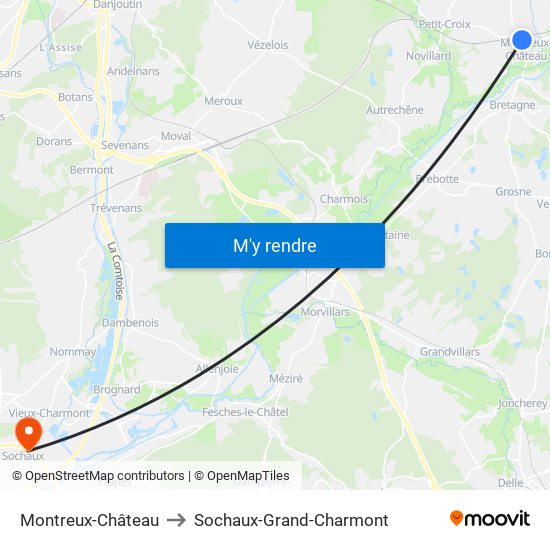 Montreux-Château to Sochaux-Grand-Charmont map