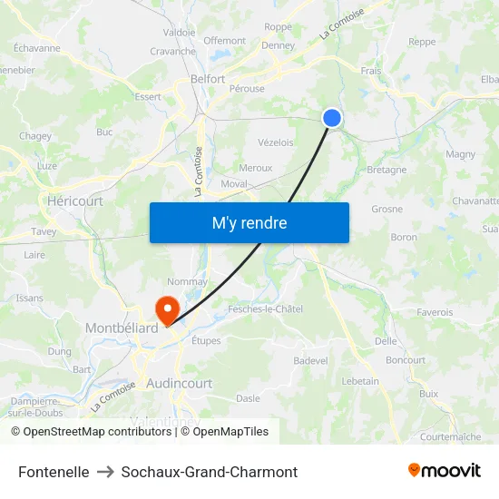 Fontenelle to Sochaux-Grand-Charmont map