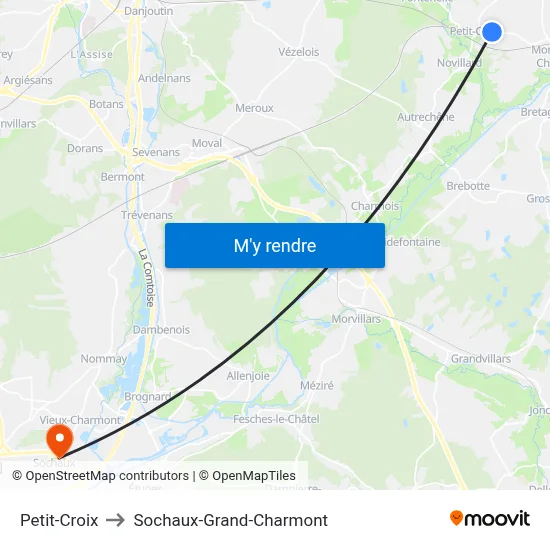 Petit-Croix to Sochaux-Grand-Charmont map