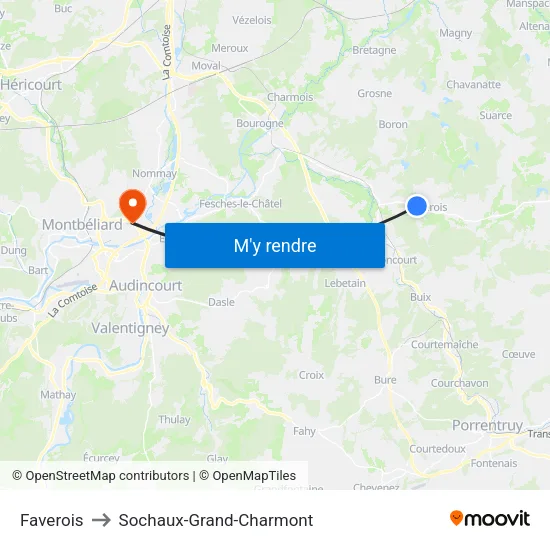 Faverois to Sochaux-Grand-Charmont map