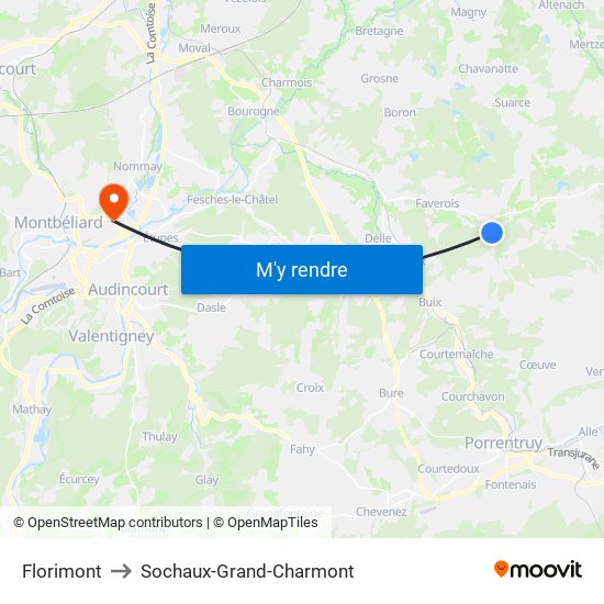 Florimont to Sochaux-Grand-Charmont map