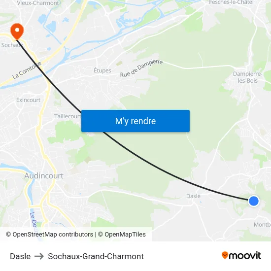 Dasle to Sochaux-Grand-Charmont map