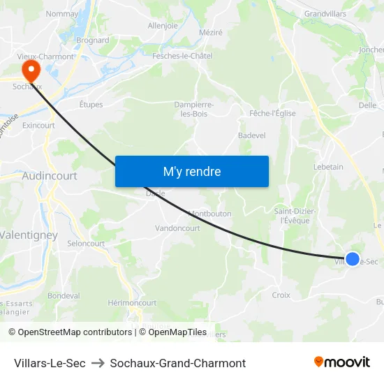 Villars-Le-Sec to Sochaux-Grand-Charmont map