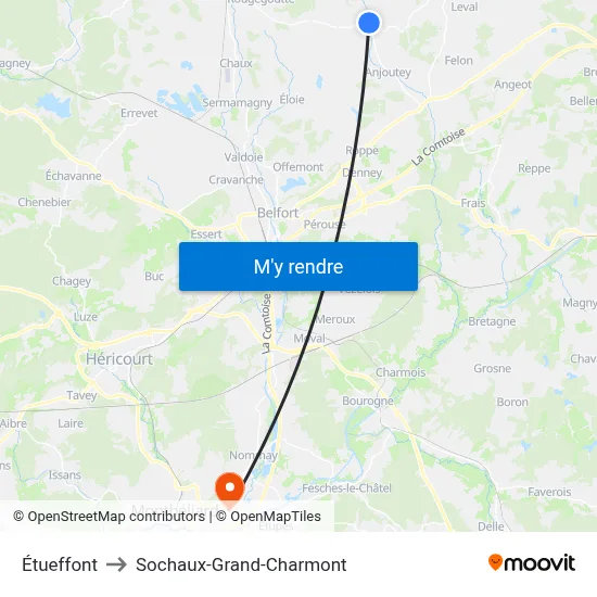 Étueffont to Sochaux-Grand-Charmont map