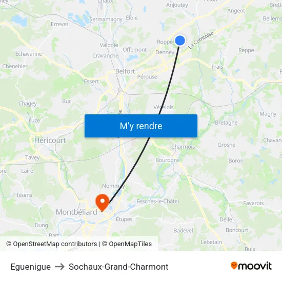 Eguenigue to Sochaux-Grand-Charmont map