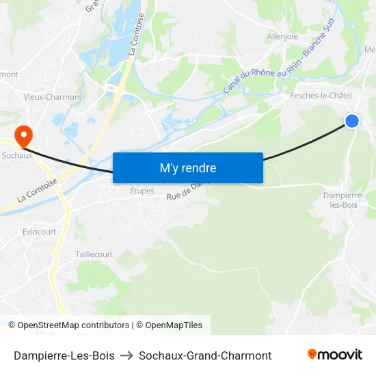 Dampierre-Les-Bois to Sochaux-Grand-Charmont map