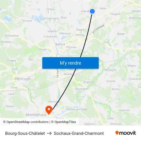 Bourg-Sous-Châtelet to Sochaux-Grand-Charmont map