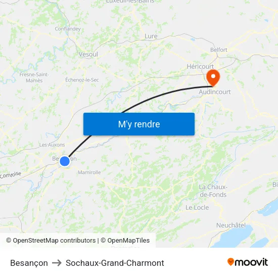 Besançon to Sochaux-Grand-Charmont map
