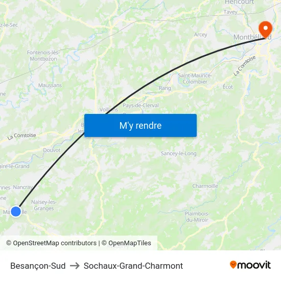 Besançon-Sud to Sochaux-Grand-Charmont map