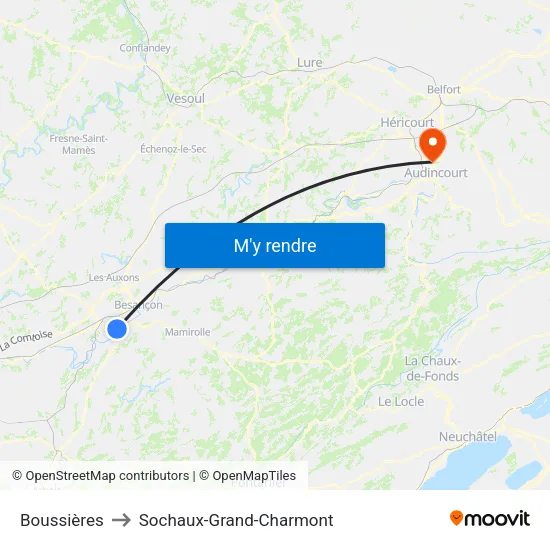 Boussières to Sochaux-Grand-Charmont map