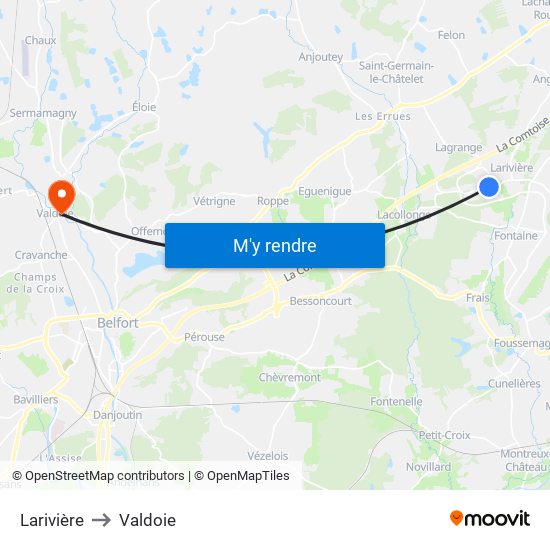 Larivière to Valdoie map