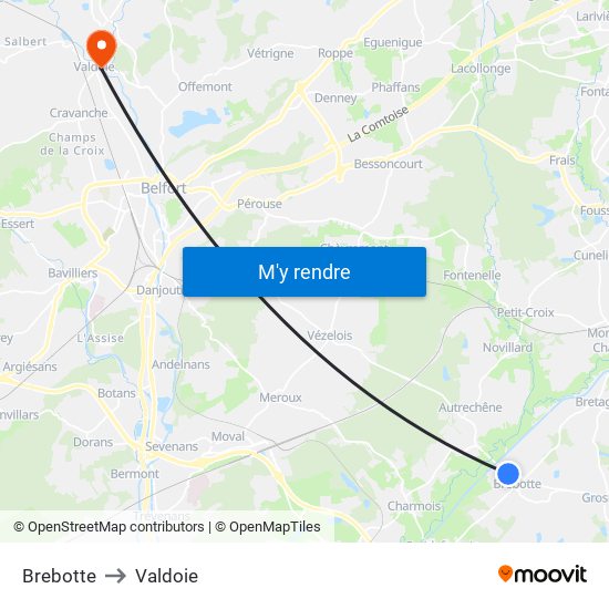 Brebotte to Valdoie map