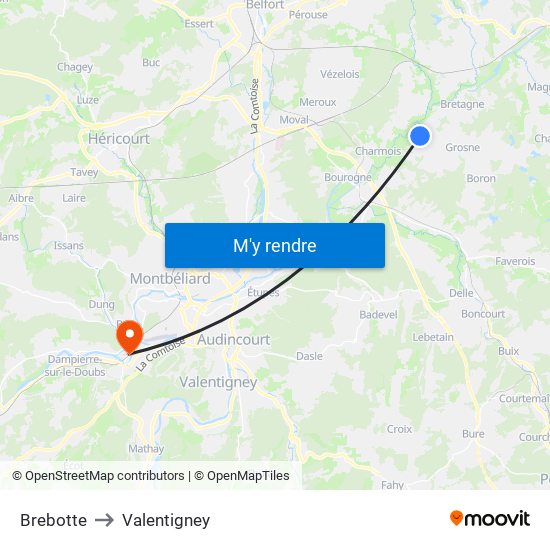 Brebotte to Valentigney map