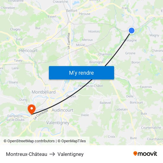 Montreux-Château to Valentigney map