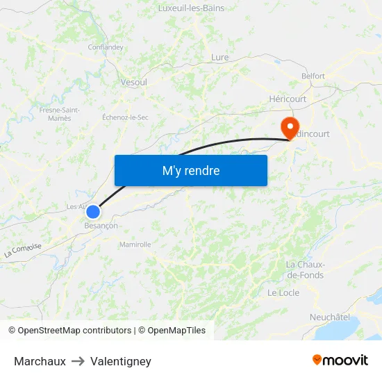Marchaux to Valentigney map