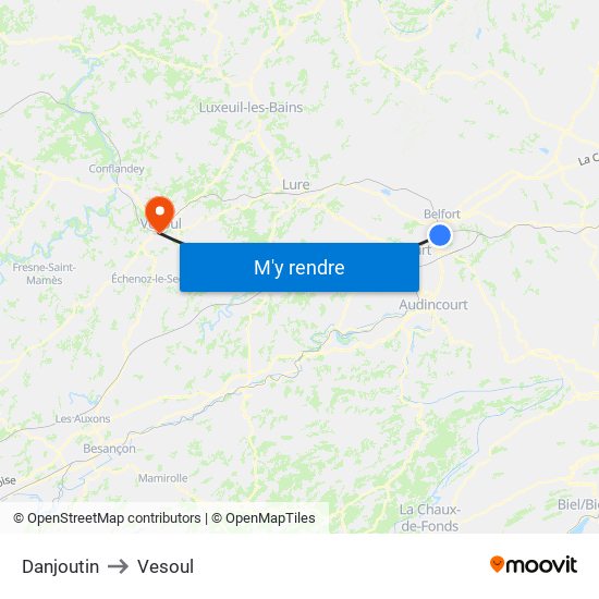 Danjoutin to Vesoul map