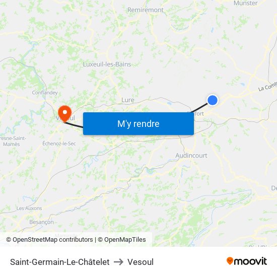 Saint-Germain-Le-Châtelet to Vesoul map