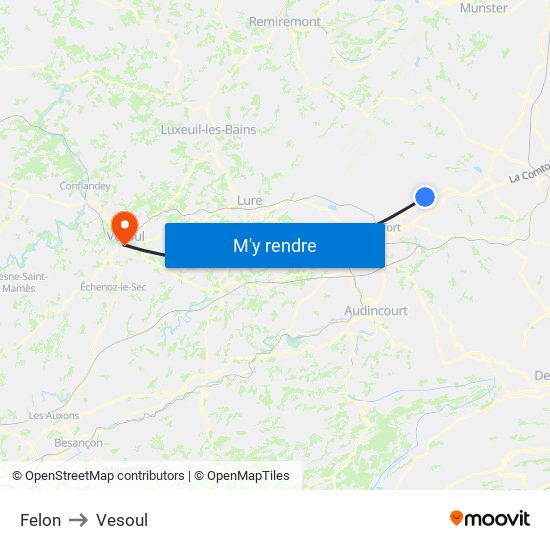 Felon to Vesoul map