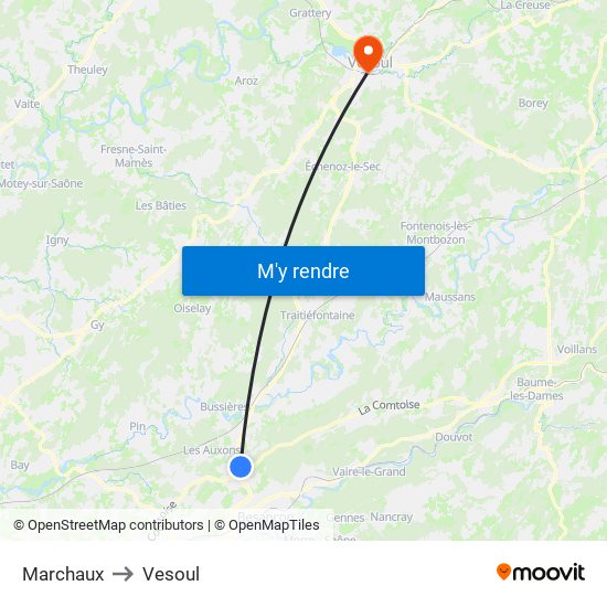 Marchaux to Vesoul map