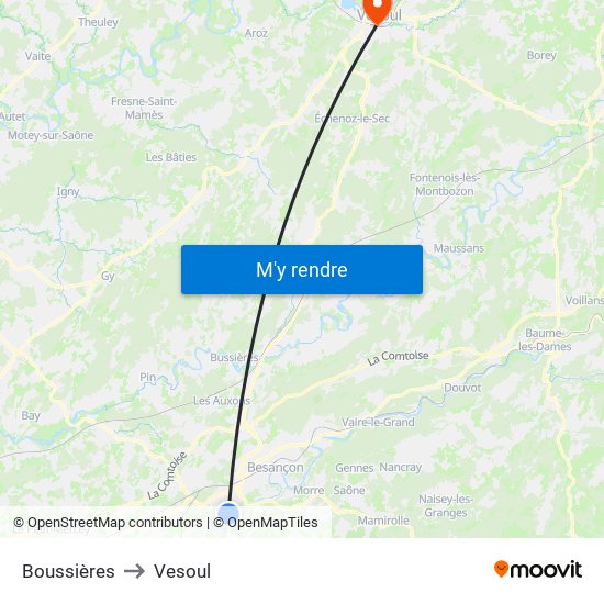 Boussières to Vesoul map