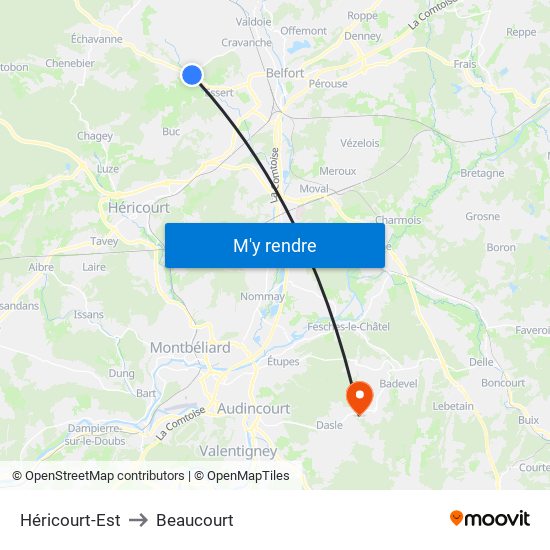 Héricourt-Est to Beaucourt map