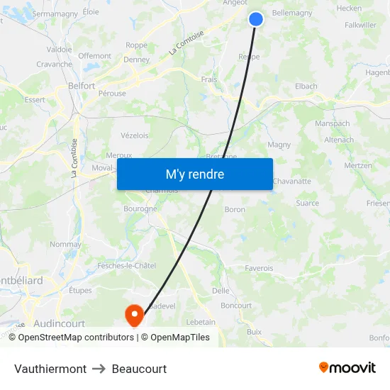 Vauthiermont to Beaucourt map