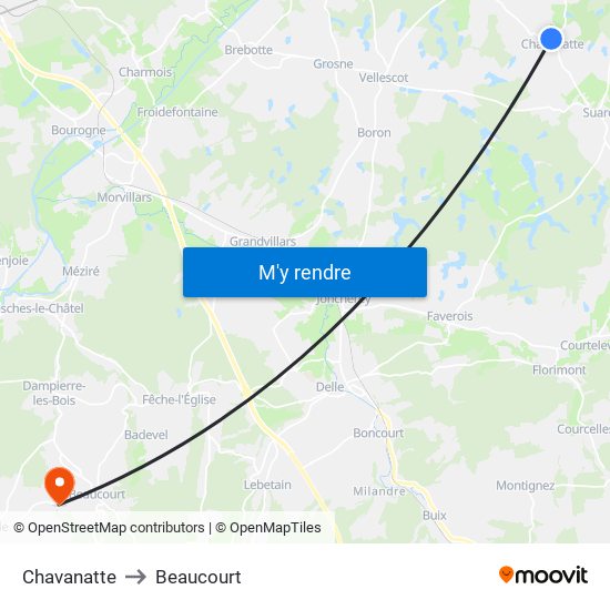 Chavanatte to Beaucourt map