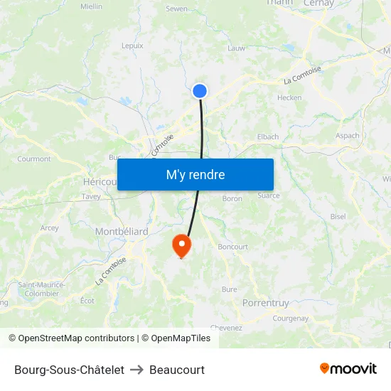 Bourg-Sous-Châtelet to Beaucourt map