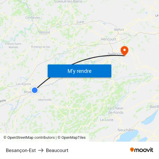 Besançon-Est to Beaucourt map