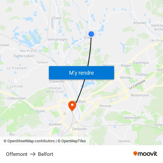 Offemont to Belfort map