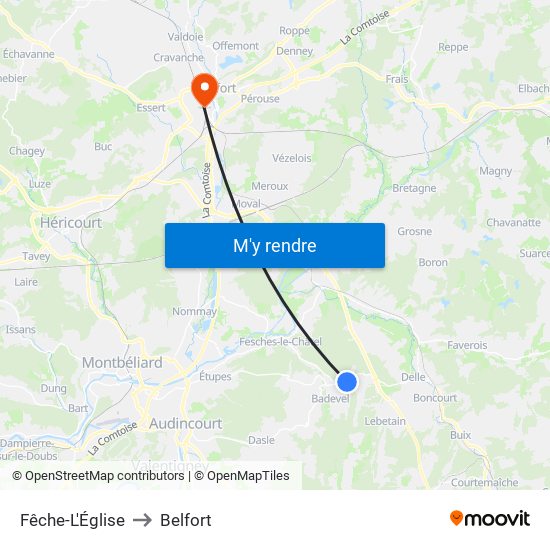Fêche-L'Église to Belfort map
