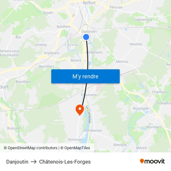 Danjoutin to Châtenois-Les-Forges map