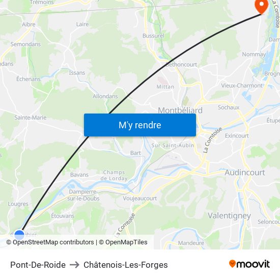 Pont-De-Roide to Châtenois-Les-Forges map