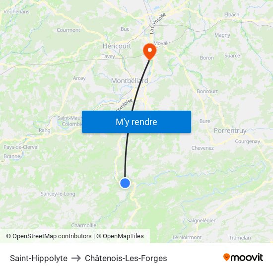 Saint-Hippolyte to Châtenois-Les-Forges map
