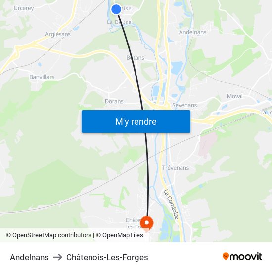 Andelnans to Châtenois-Les-Forges map