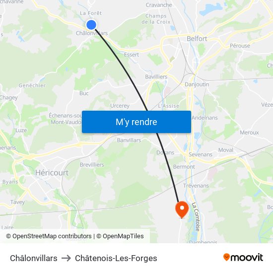 Châlonvillars to Châtenois-Les-Forges map