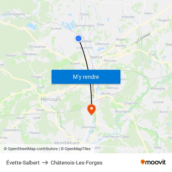Évette-Salbert to Châtenois-Les-Forges map
