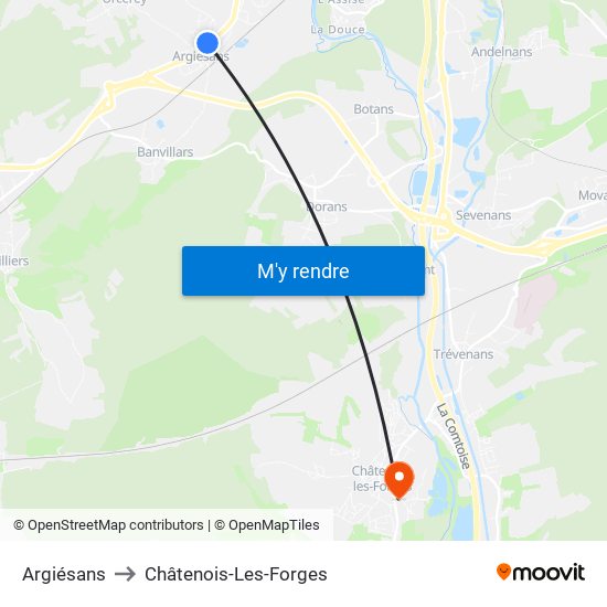 Argiésans to Châtenois-Les-Forges map