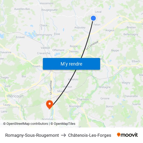 Romagny-Sous-Rougemont to Châtenois-Les-Forges map