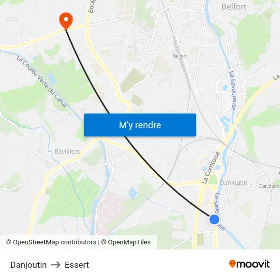 Danjoutin to Essert map