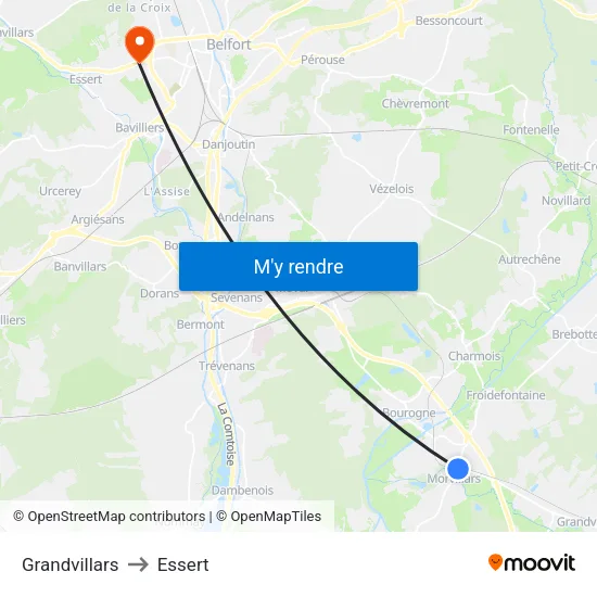 Grandvillars to Essert map