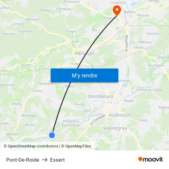 Pont-De-Roide to Essert map