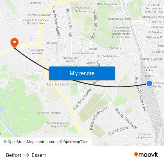 Belfort to Essert map