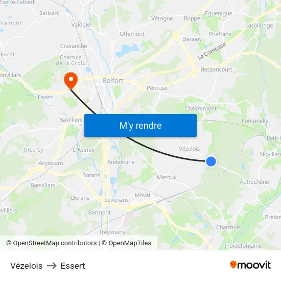 Vézelois to Essert map