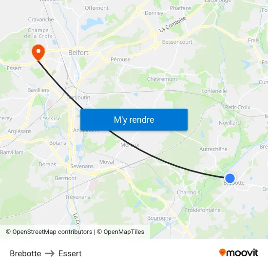 Brebotte to Essert map