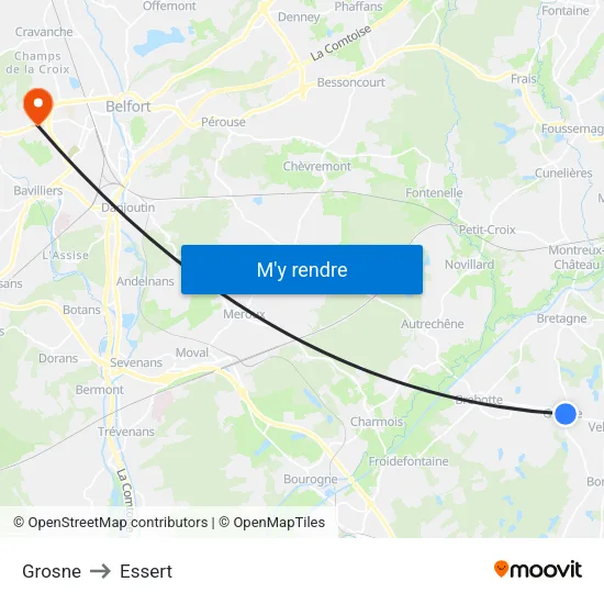 Grosne to Essert map